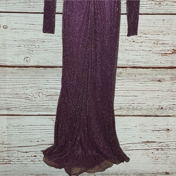 NWT Mac Duggal Evening 5056D Long Sleeve Beaded High Slit Gown in Aubergine Sz 6 - Picture 11 of 16
